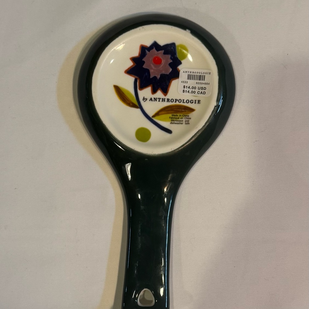 Anthropologie Dark Green Floral Spoon Rest - Picture 2 of 4